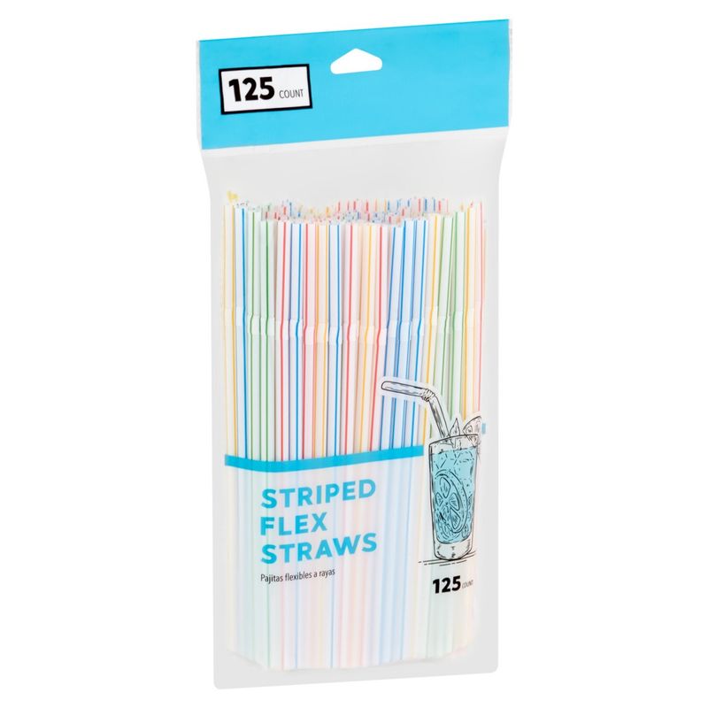 Jacent Striped Flex Straws, 125 count