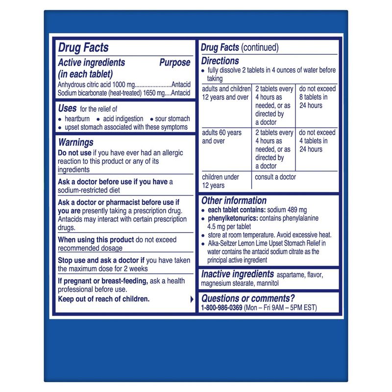 Alka-Seltzer Lemon Lime Upset Stomach Relief Effervescent Tablets, 36 count