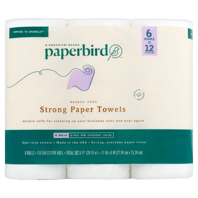 Paperbird Double Roll Strong Paper Towels, 110 sheets per roll, 6 count