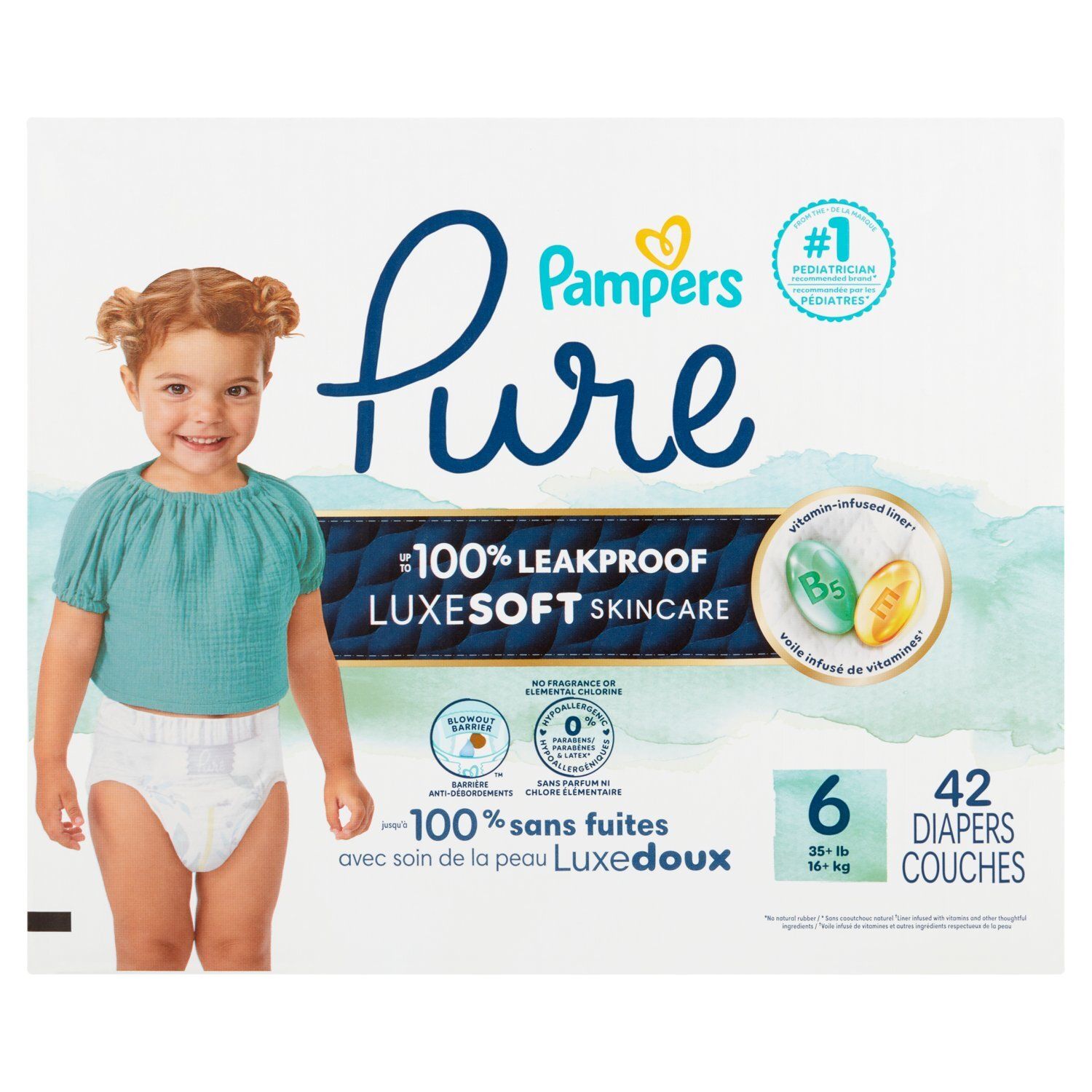 Pampers Pure Diapers, 6, 35+ lb, 42 count