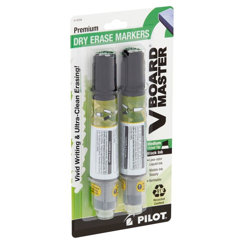 Pilot V Board Master Medium Chisel Tip Black Ink Premium Dry Erase Markers, 2 count