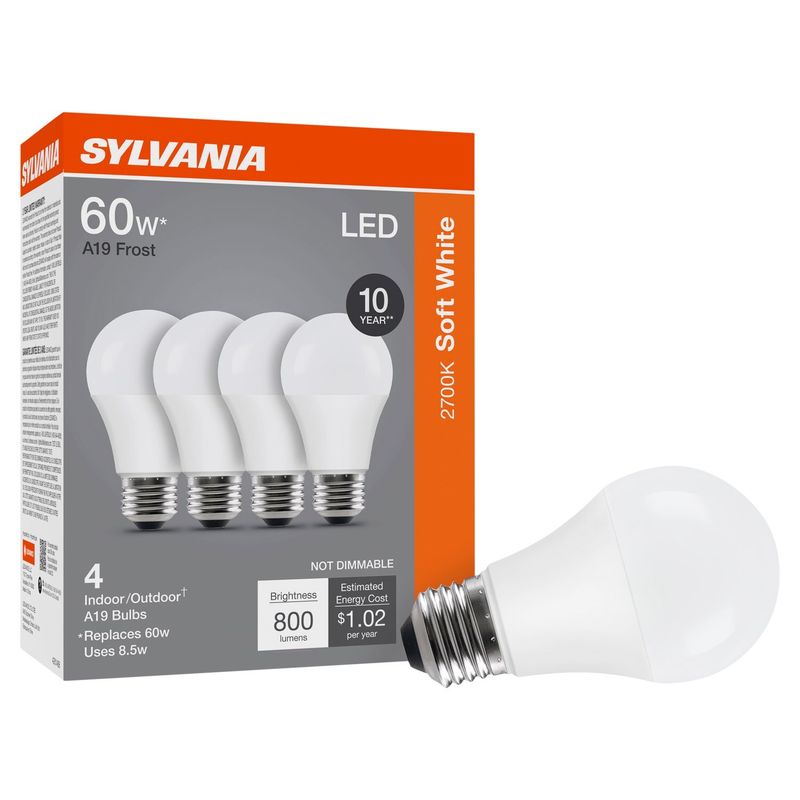 Sylvania Soft White LED 60W A19 Frost Bulbs, 4 count