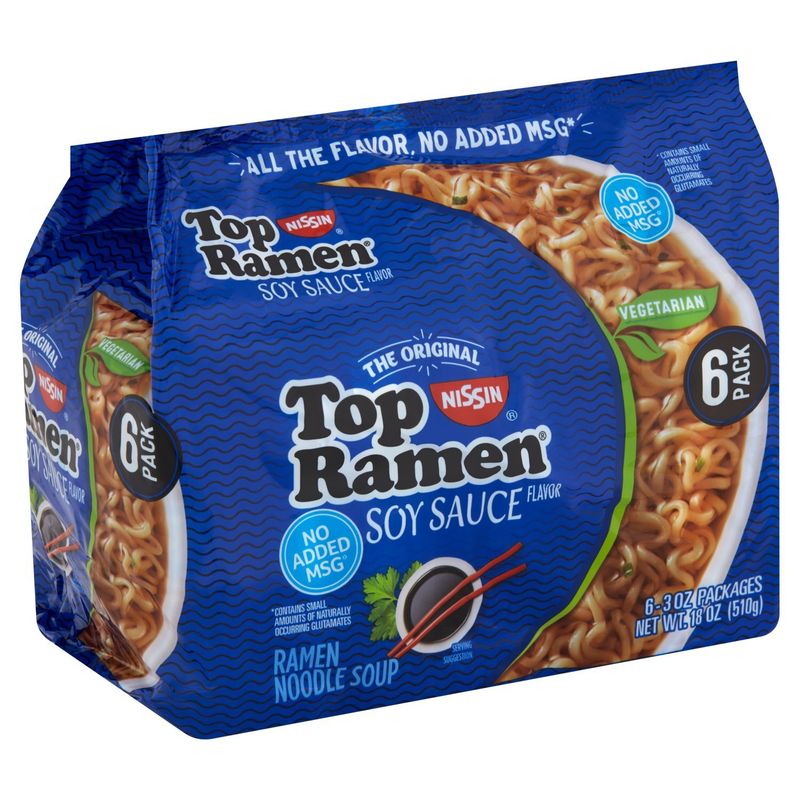 Nissin The Original Top Ramen Soy Sauce Flavor Ramen Noodle Soup, 3 oz, 6 count