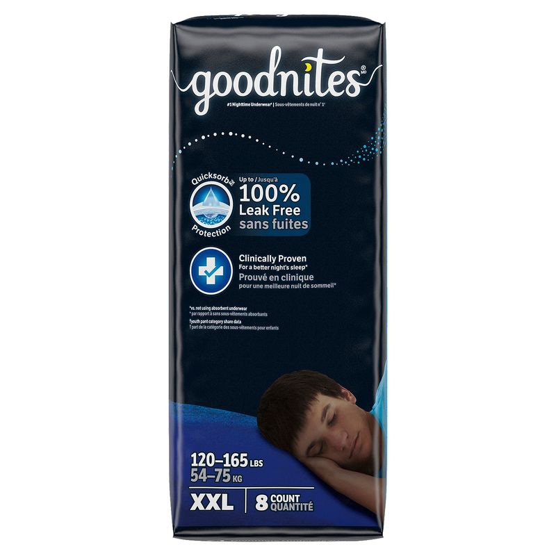 Goodnites Boys' Nighttime Underwear, Size XXL (120-165 lbs), 8 Ct