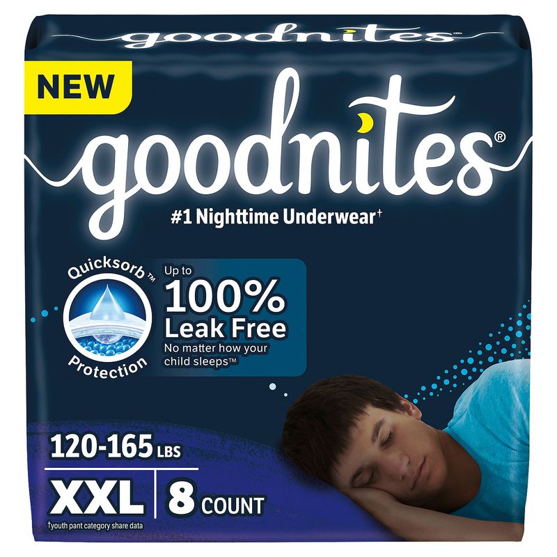 Goodnites Boys' Nighttime Underwear, Size XXL (120-165 lbs), 8 Ct