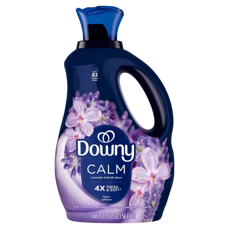 Downy CALM Fabric Softener Liquid, Lavender and Vanilla Bean scent, 56 fl oz, 83 Loads, 4X Freshnes