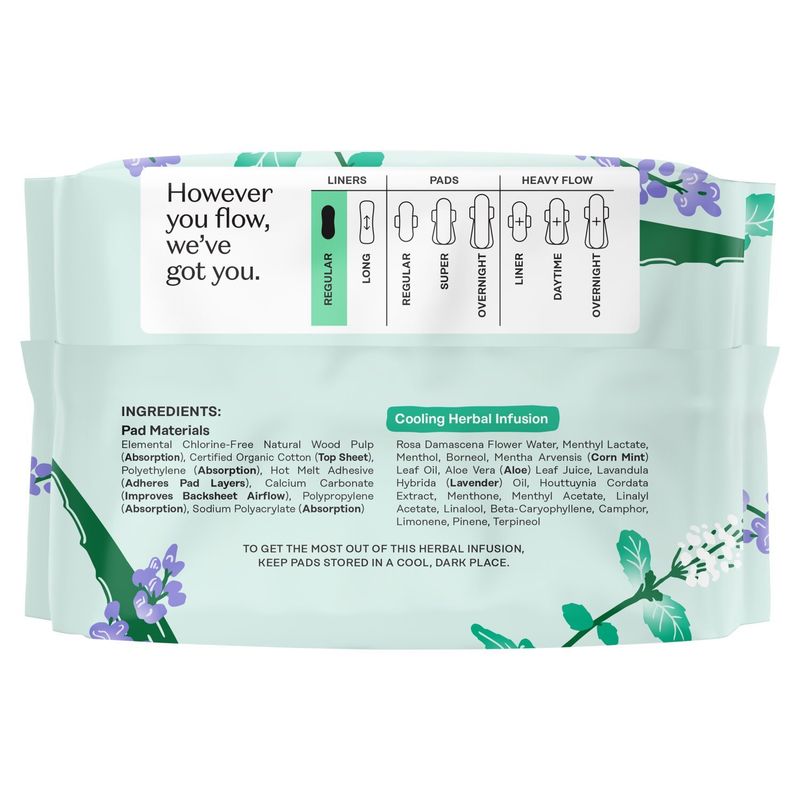 The Honey Pot Cooling Herbal Infusion 100% Organic Cotton Cover Regular Liners, 30 count