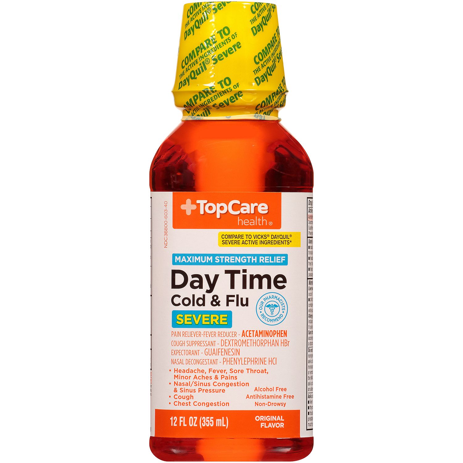 TopCare Guaifenesin Daytime Severe Cold &amp; Flu Liquid, 12 oz