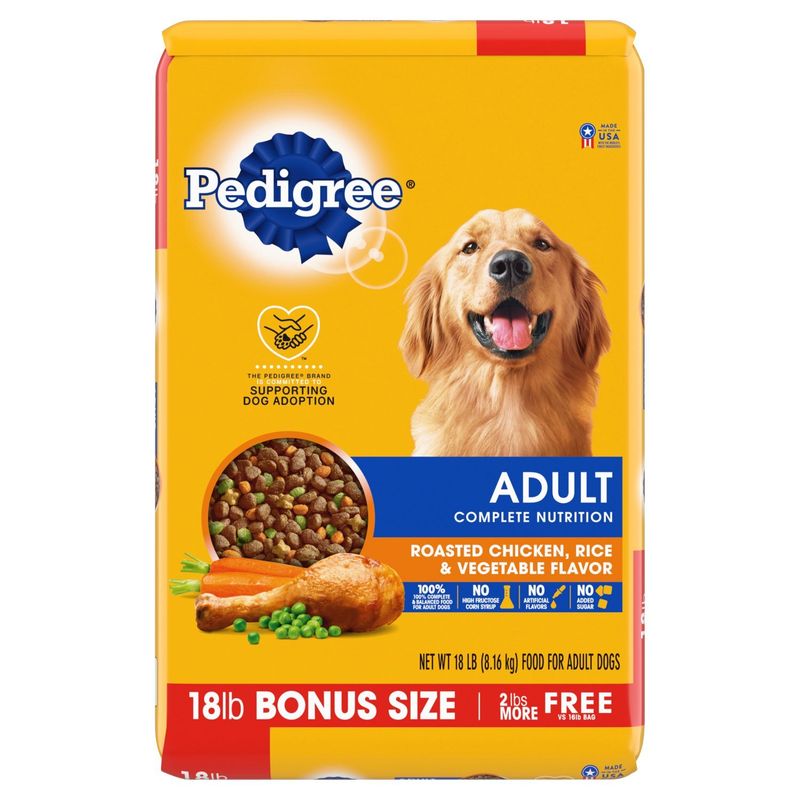 Pedigree Adult Complete Nutrition Roasted Chicken, Rice &amp; Vegetable Flavor Dog Food, 18 lb
