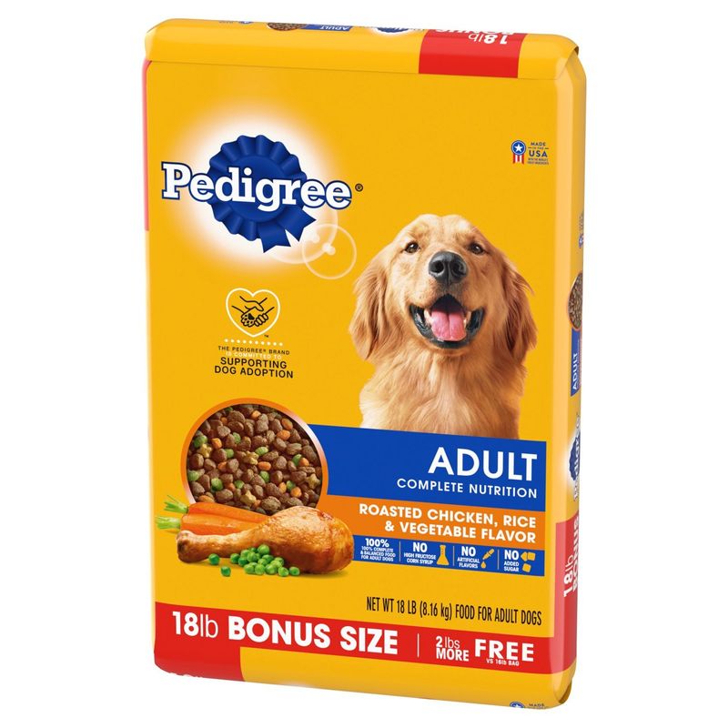 Pedigree Adult Complete Nutrition Roasted Chicken, Rice &amp; Vegetable Flavor Dog Food, 18 lb