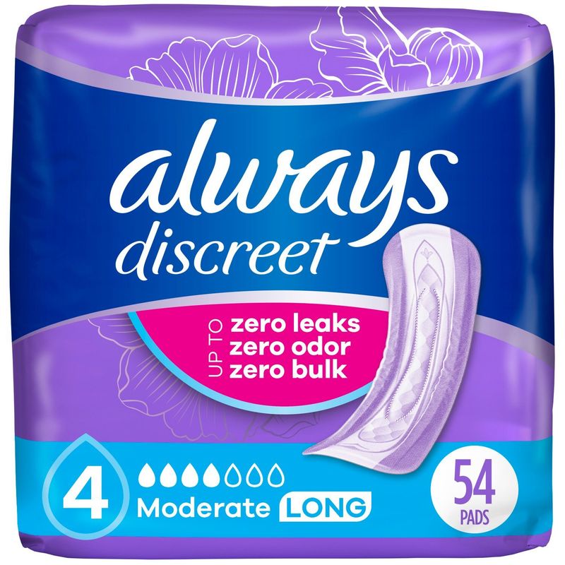 Always Discreet Moderate Long Pads, 54 count