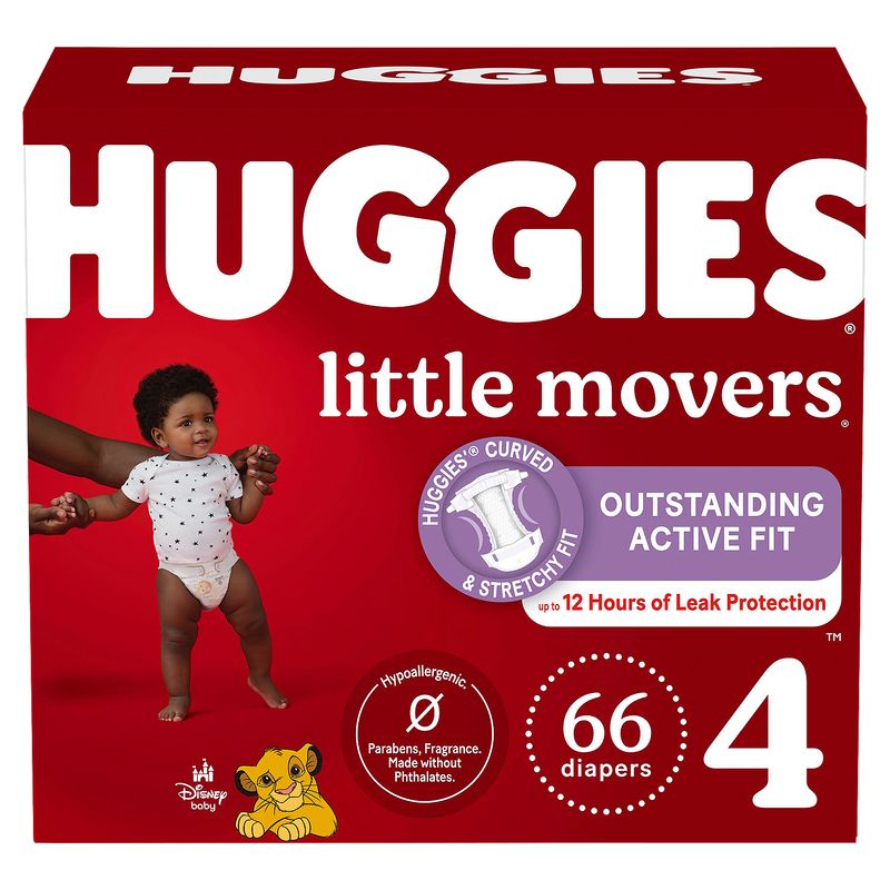 Huggies Little Movers Diapers, Size 4, 22-37 lb, 66 count
