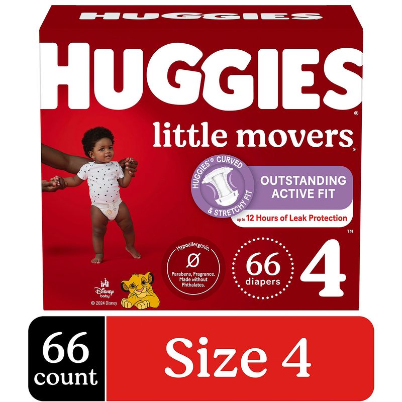 Huggies Little Movers Diapers, Size 4, 22-37 lb, 66 count
