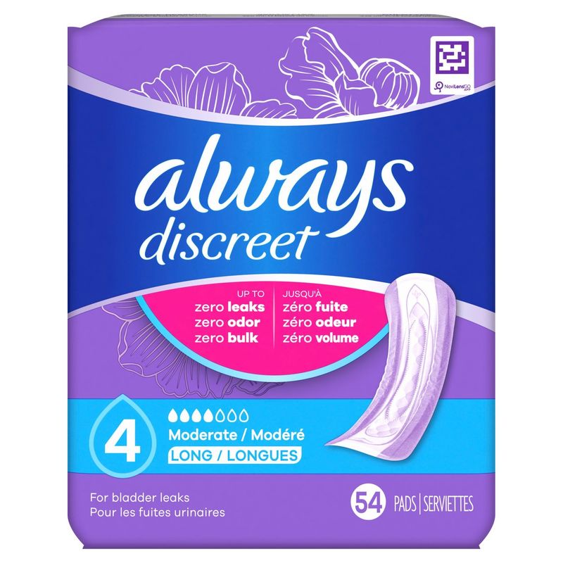 Always Discreet Moderate Long Pads, 54 count