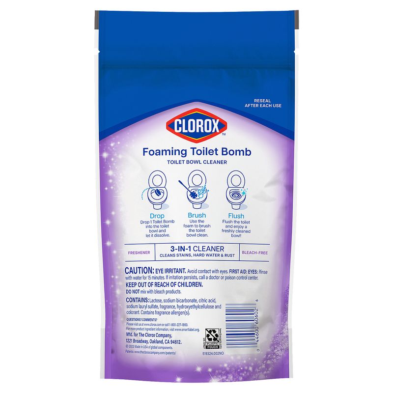 Clorox Foaming Toilet Bomb Lavender Clean Toilet Bowl Cleaner Tablets, 30 g, 5 count