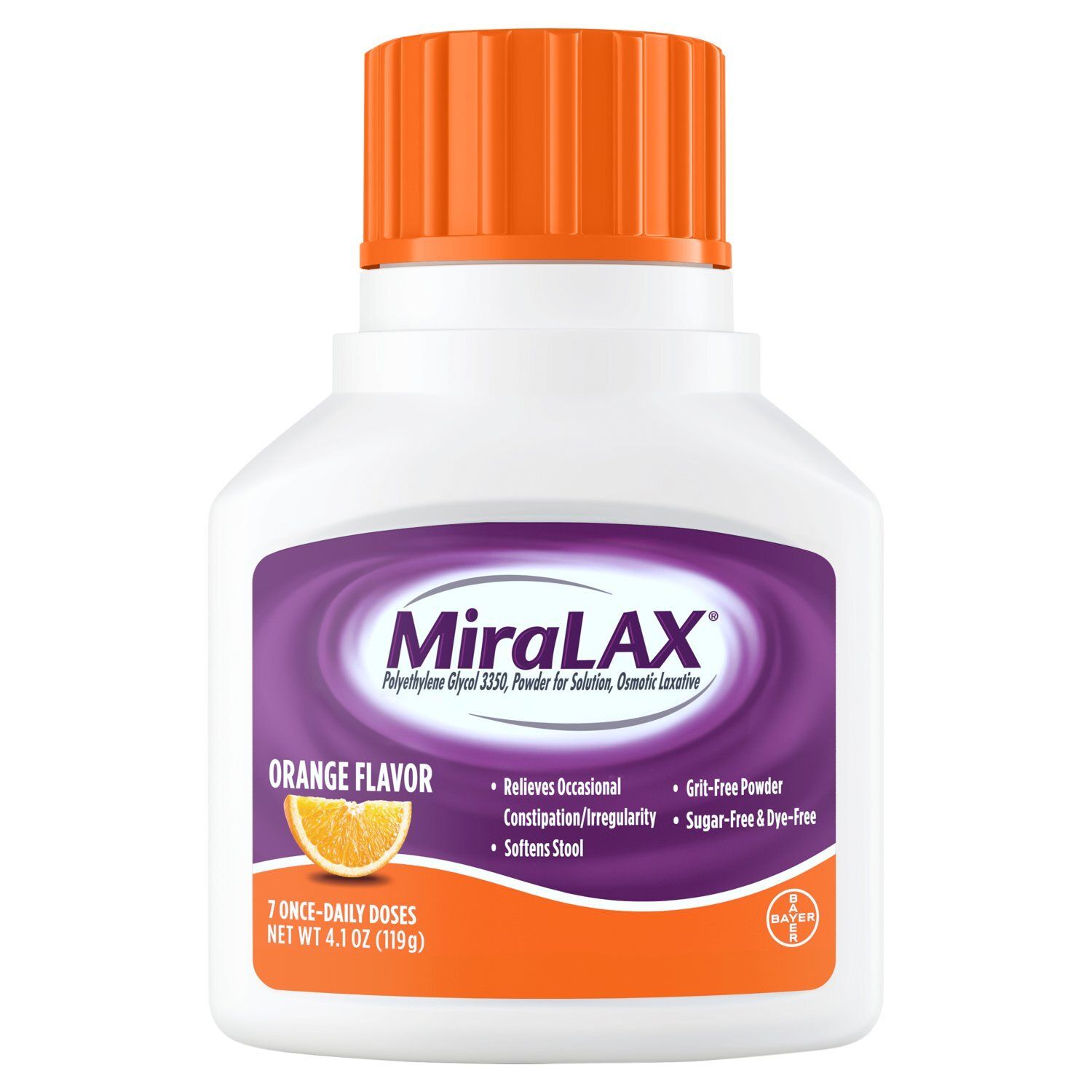 MiraLAX Orange Flavor 7 Once-Daily Doses Osmotic Laxative, 4.1 oz
