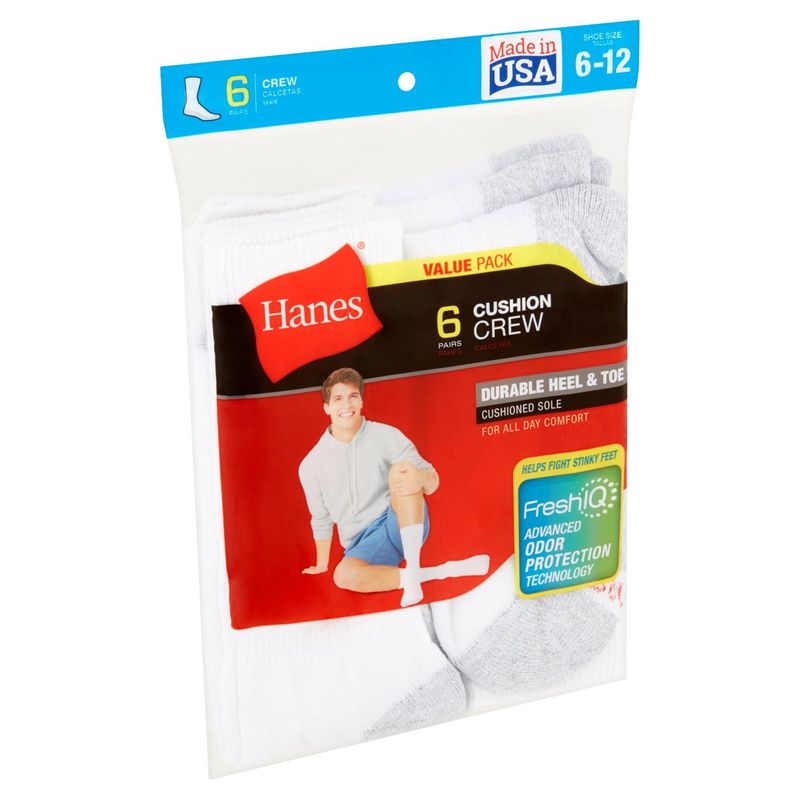 Hanes Cushion Crew Socks Value Pack, 6-12, 6 pair