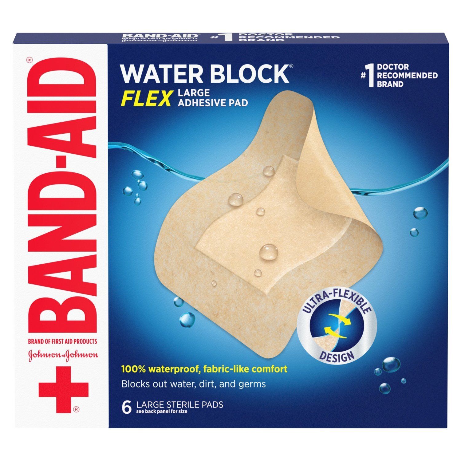 Band-Aid Water Block Flex Large Adhesive Pad, 6 count