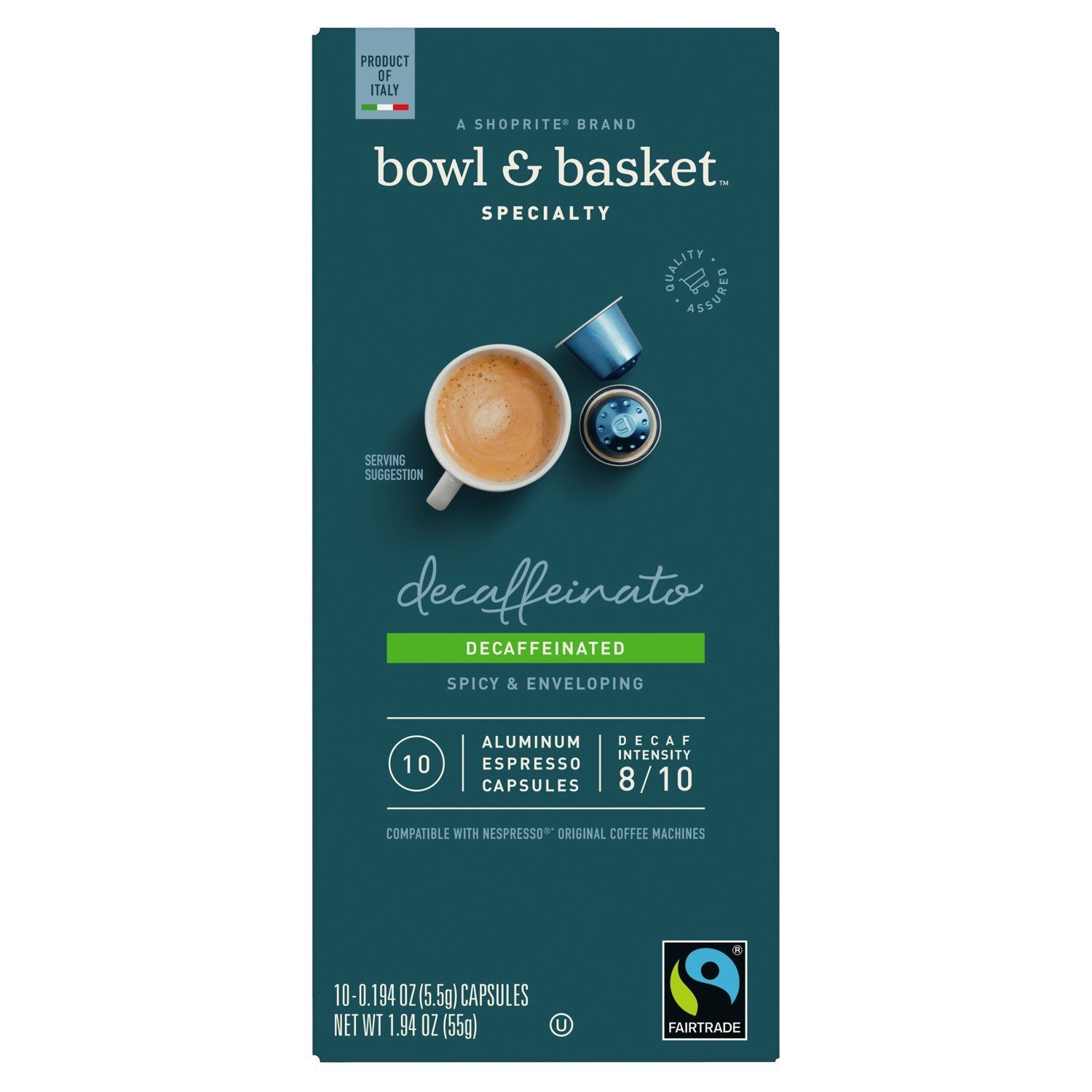 Bowl &amp; Basket Specialty Decaffeinated Aluminum Espresso Capsules, 0.194 oz, 10 count