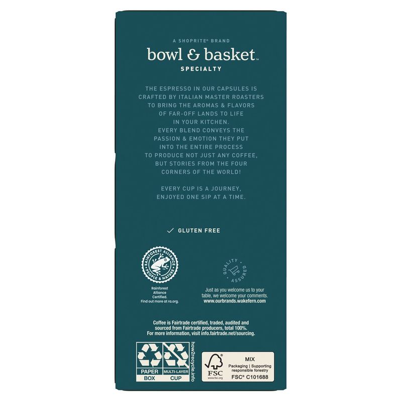 Bowl &amp; Basket Specialty Decaffeinated Aluminum Espresso Capsules, 0.194 oz, 10 count