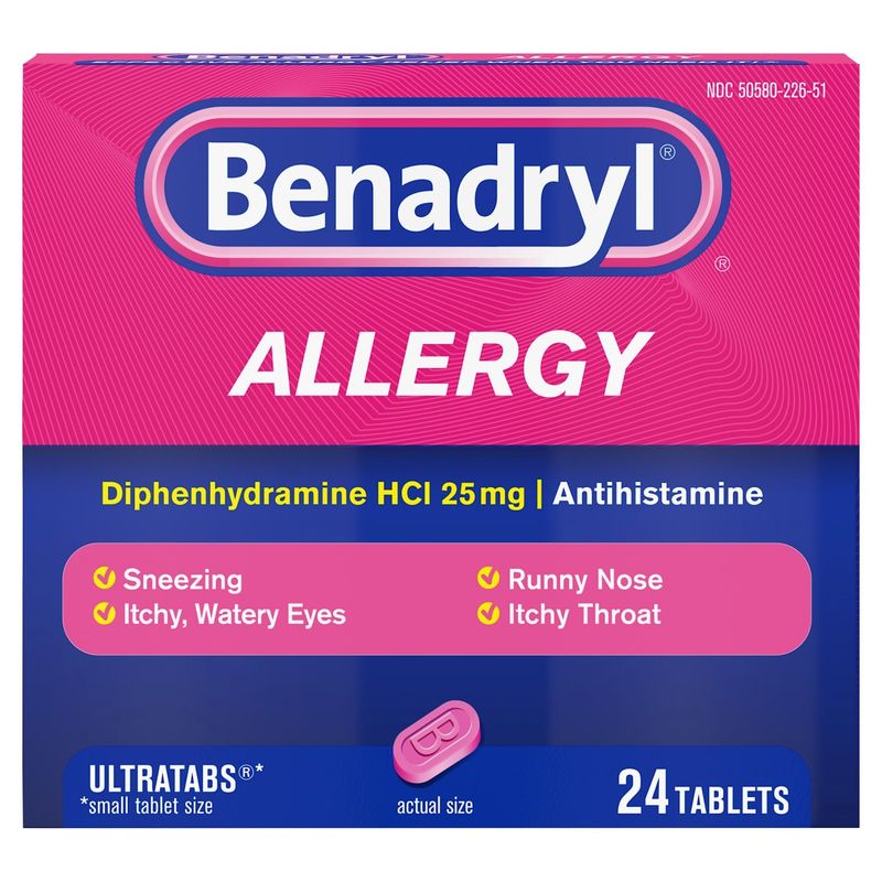 Benadryl Ultratabs Antihistamine Allergy Relief Tablets, 24 ct