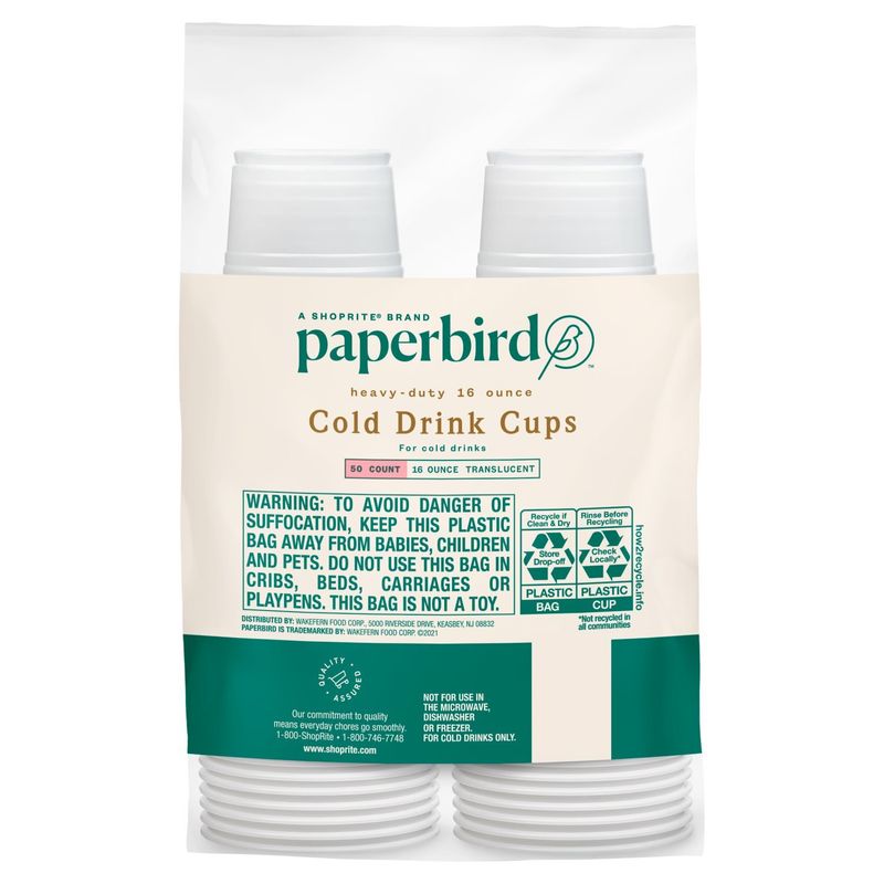 Paperbird Heavy-Duty 16 Ounce Translucent Cold Drink Cups, 50 count