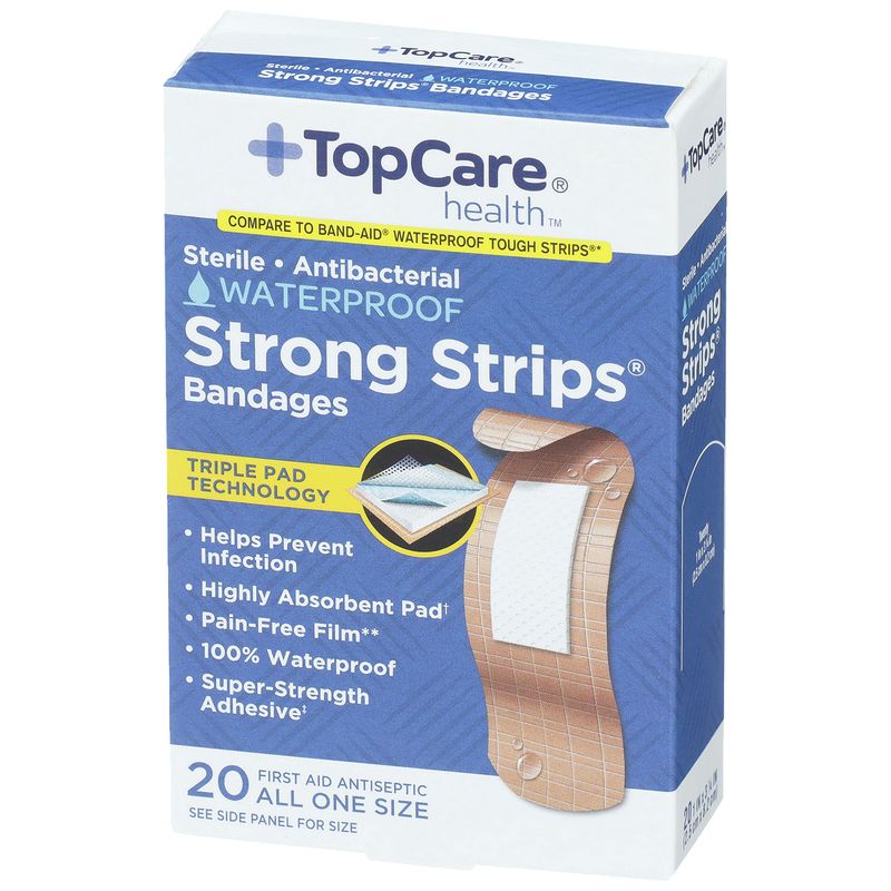 TopCare Waterproof Antibacterial Bandage Strips, 20 each