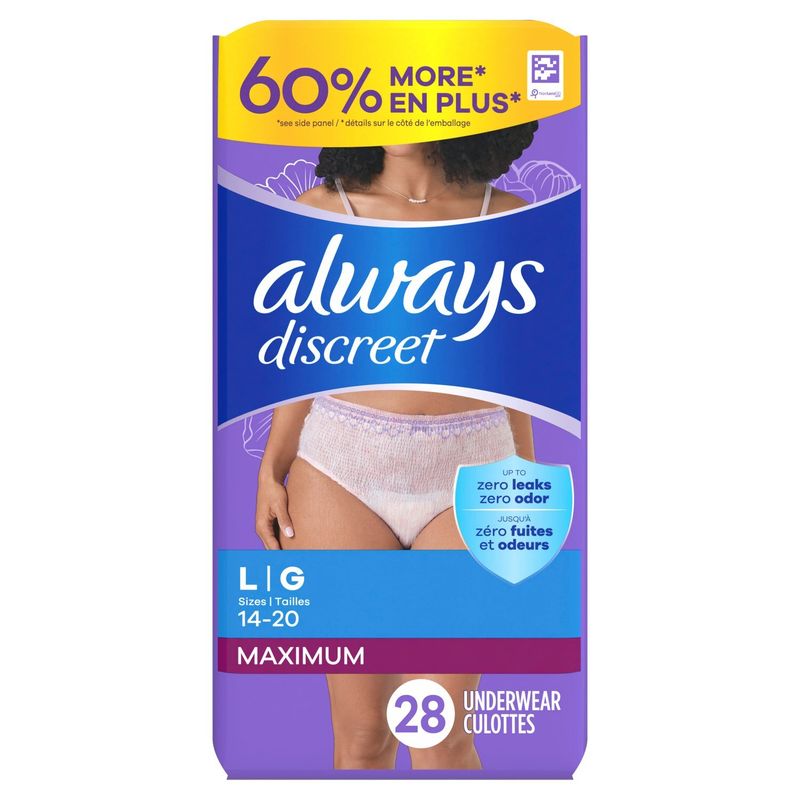 Always Discreet Maximum Underwear, L, Sizes 14-20, 28 count