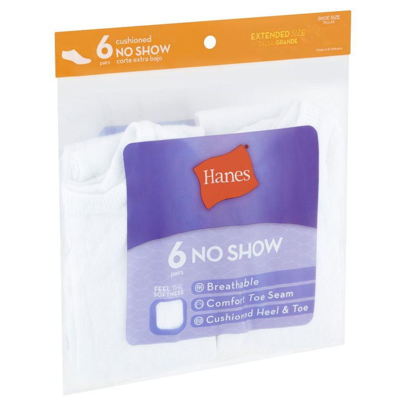 Hanes No Show Cushioned Socks, Shoe Size 8-12, 6 pair