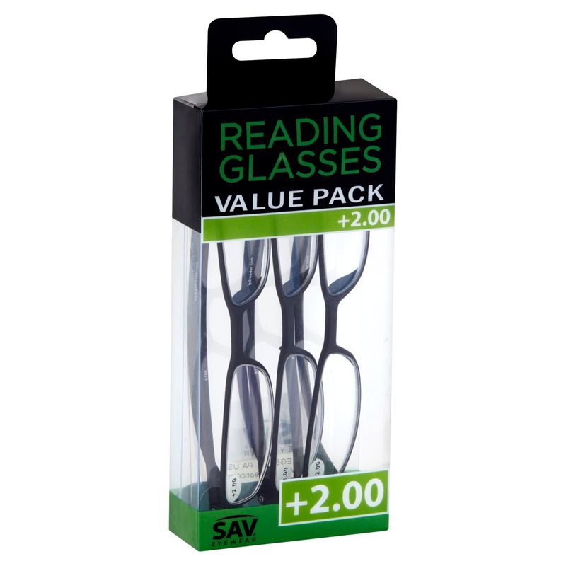 SAV Eyewear +2.00 Reading Glasses Value Pack, 3 count