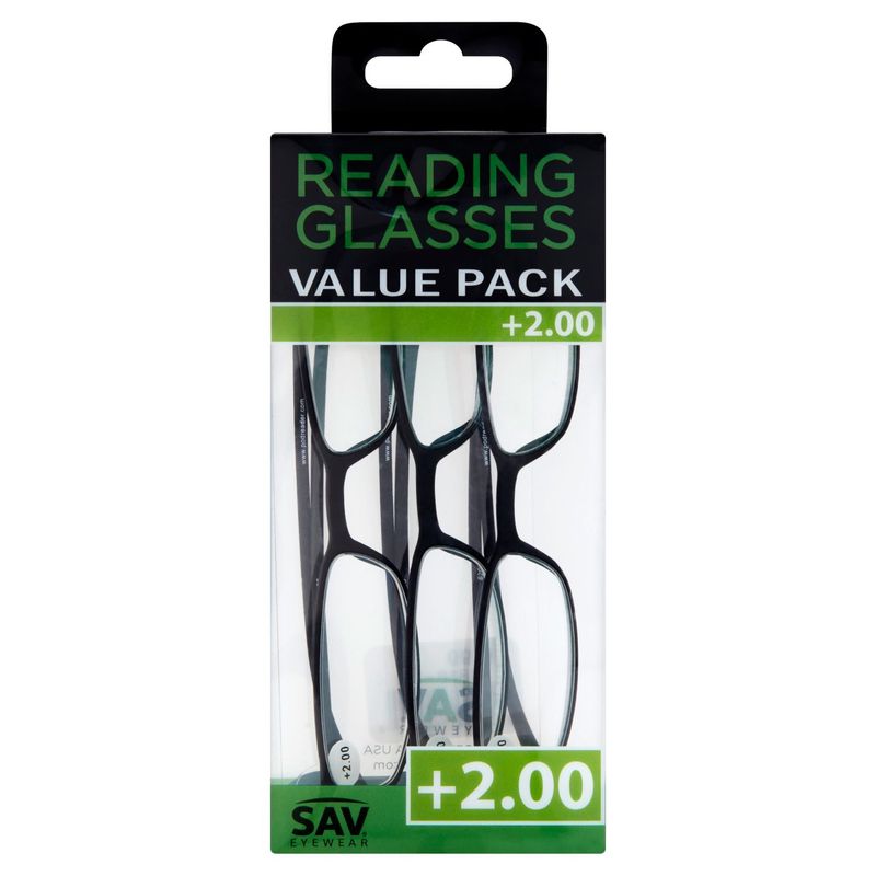 SAV Eyewear +2.00 Reading Glasses Value Pack, 3 count