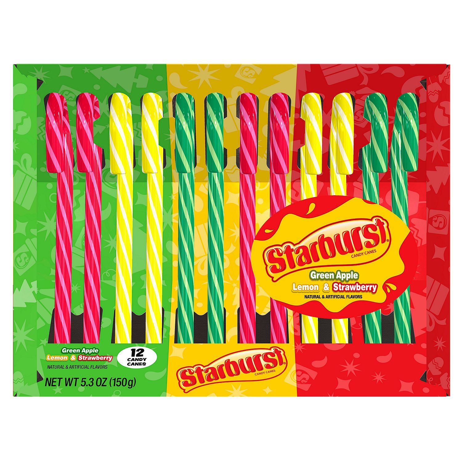Starburst Green Apple Lemon &amp; Strawberry Candy Canes, 12 count, 5.3 oz