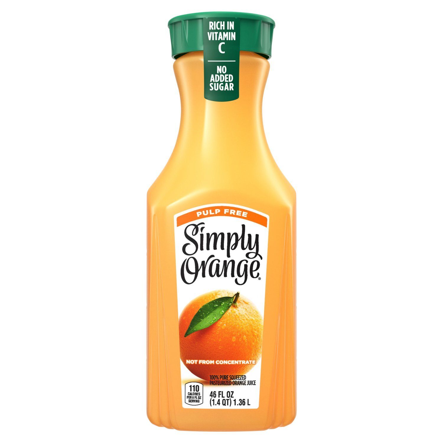 Simply No Added Sugar Pulp Free Orange Juice, 46 fl oz