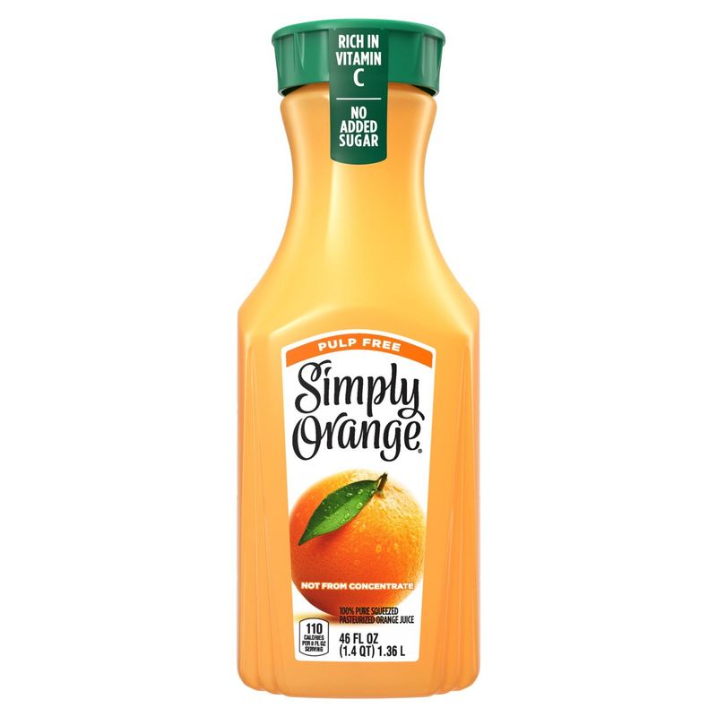 Simply No Added Sugar Pulp Free Orange Juice, 46 fl oz