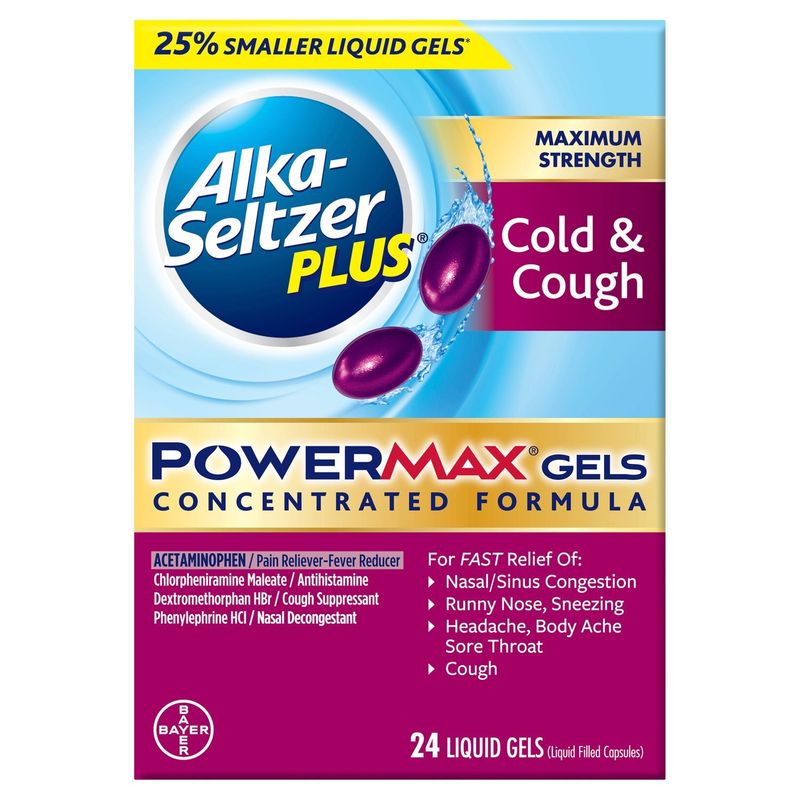 Alka-Seltzer Plus PowerMax Gels Maximum Strength Cold &amp; Cough Liquid Gels, 24 count