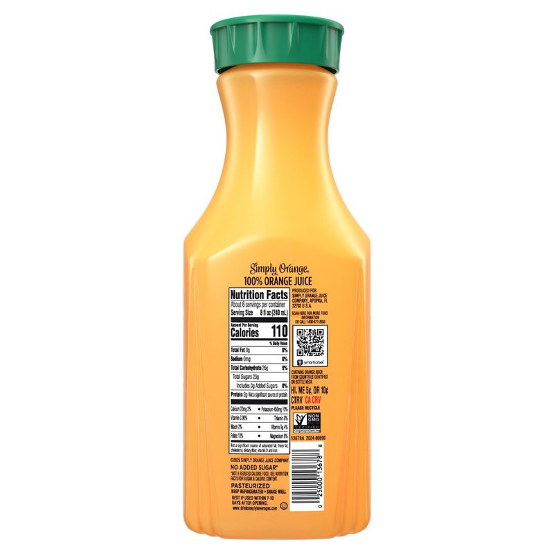 Simply No Added Sugar Pulp Free Orange Juice, 46 fl oz