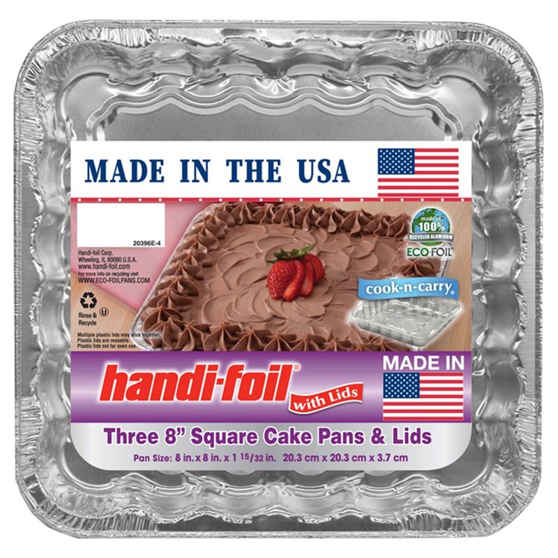 Handi Foil 8" Square Cake Pans &amp; Lids, 3 Count
