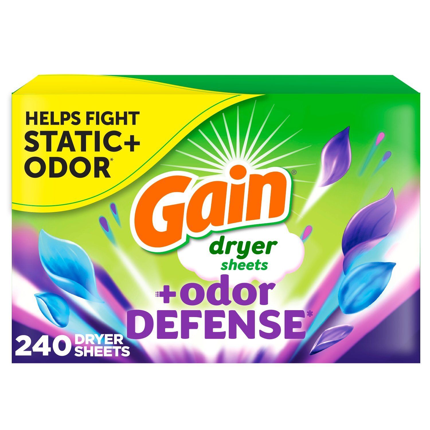 Gain Dryer Sheets Plus Odor Defense, Super Fresh Blast Scent, 240 Count, Helps fight static and odo