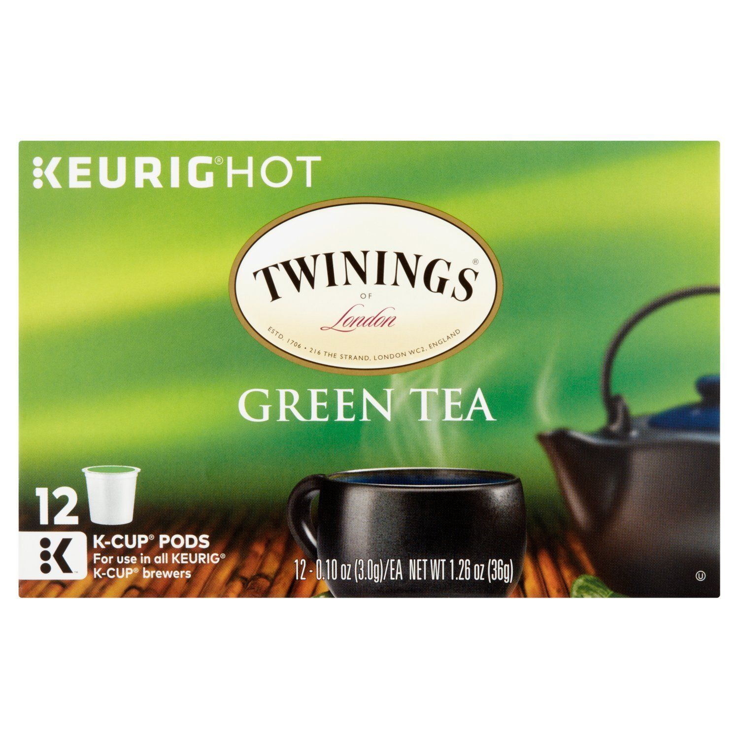 Twinings of London Green Tea K-Cup Pods, 0.10 oz, 12 count
