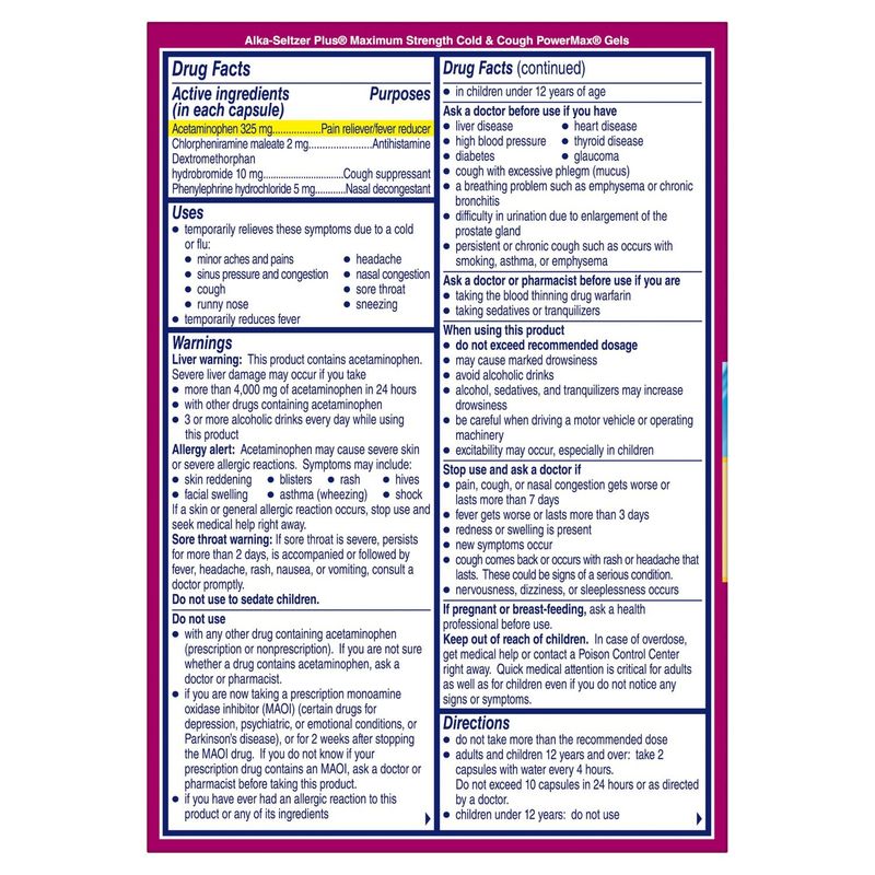 Alka-Seltzer Plus PowerMax Gels Maximum Strength Cold &amp; Cough Liquid Gels, 24 count