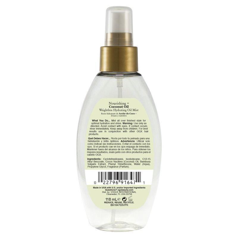 Ogx Nourishing + Coconut Oil Weightless Hydrating Oil Mist, 4 fl oz