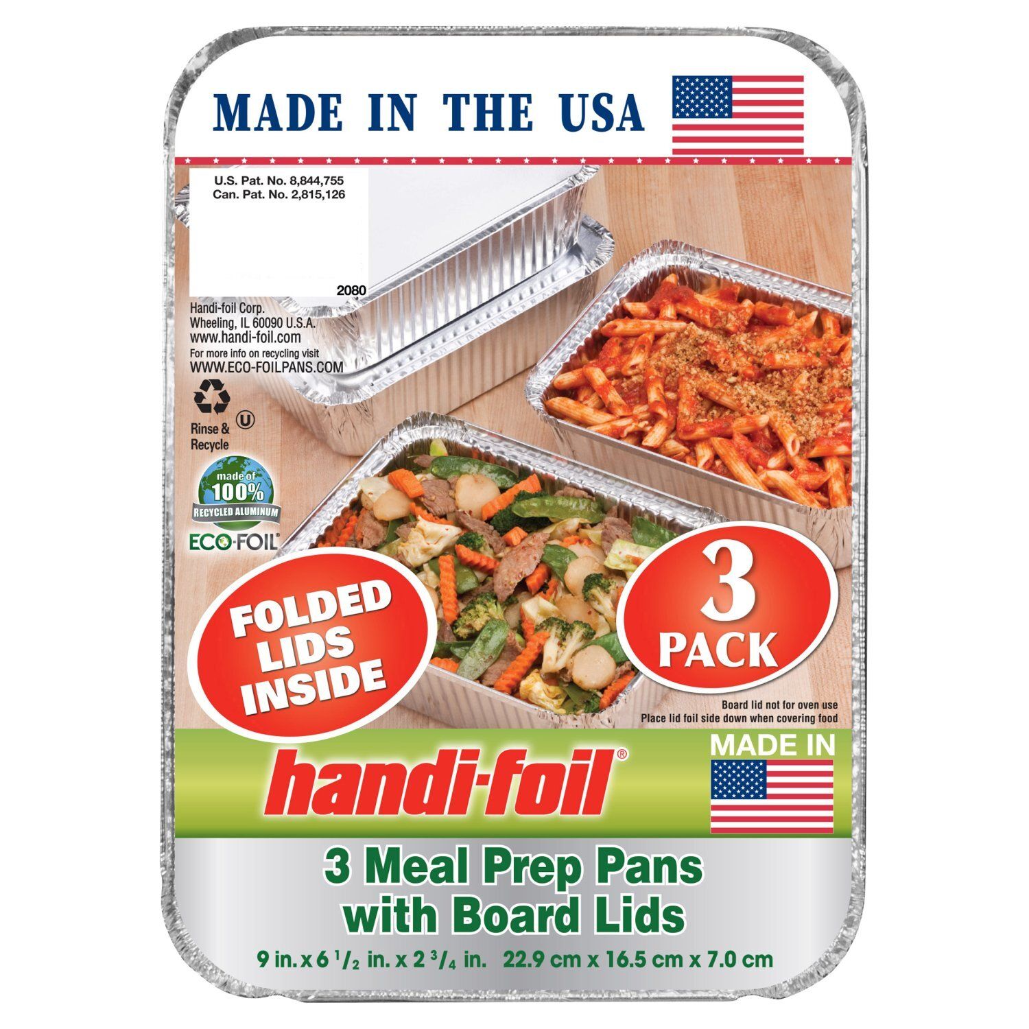 Handi Foil Meal Prep Pans with Board Lids, 3 Count