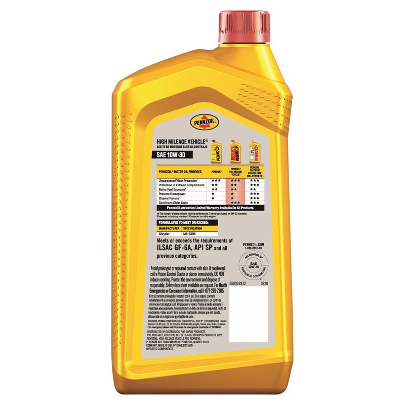 Pennzoil High Mileage Vehicle SAE 10W-30 Motor Oil, 1 qt