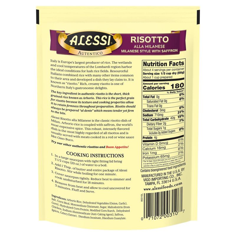 Alessi Premium Risotto Milanese Style with Saffron and Italian Arborio Rice, 8 oz