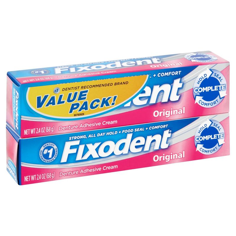 Fixodent Original Denture Adhesive Cream Value Pack!, 2.4 oz, 2 count