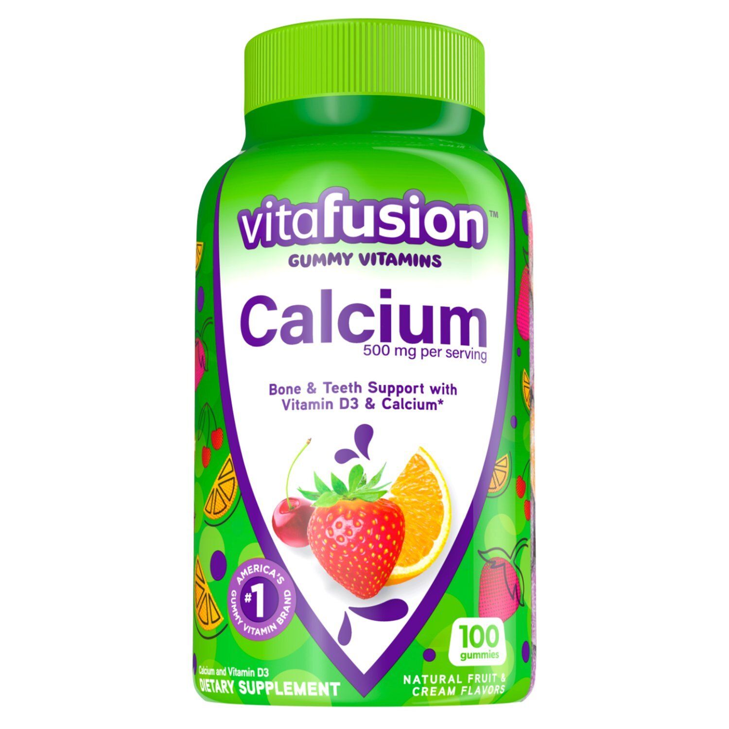 Vitafusion Gummy Vitamins Calcium Natural Fruit &amp; Cream Flavors Dietary Supplement, 100 count