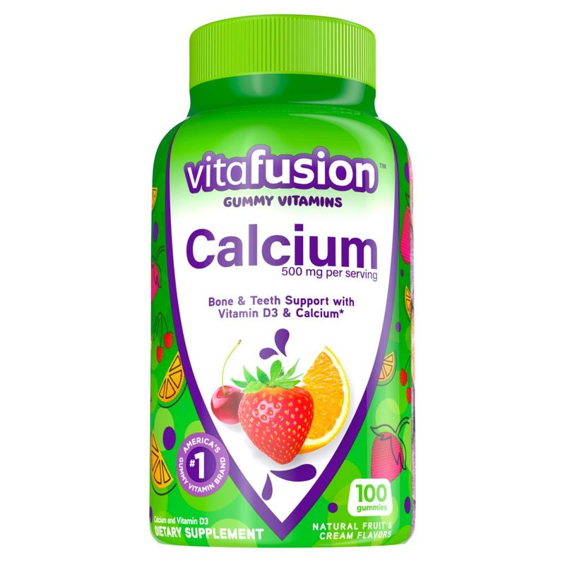 Vitafusion Gummy Vitamins Calcium Natural Fruit &amp; Cream Flavors Dietary Supplement, 100 count