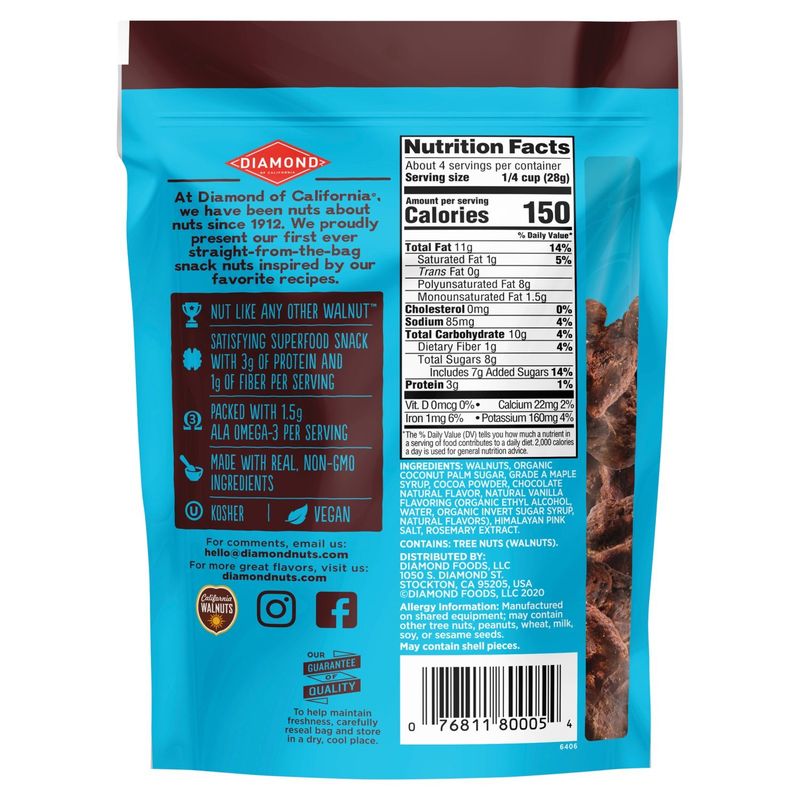 Diamond of California Salted Dark Chocolate Flavored Walnuts, 4 oz
