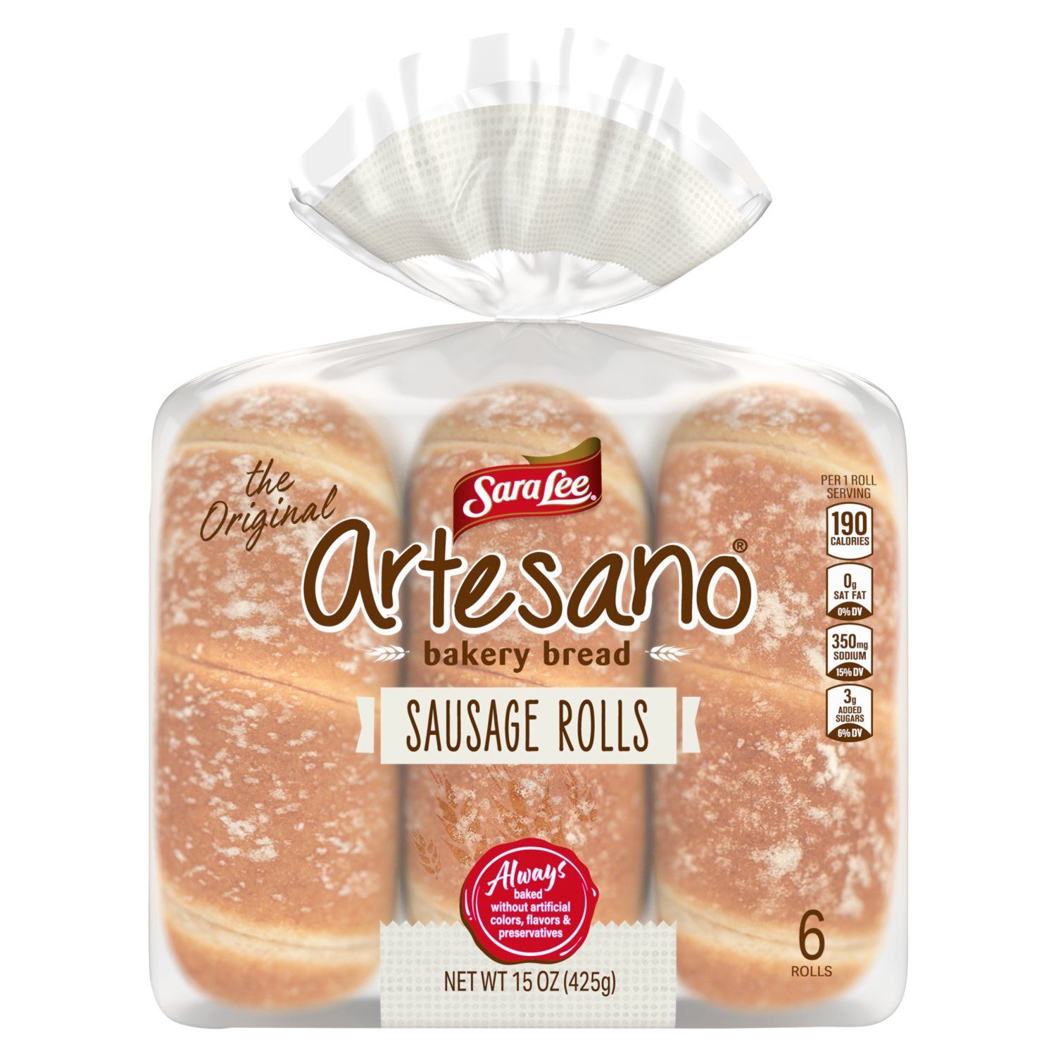 Sara Lee Artesano The Original Bakery Bread Sausage Rolls, 6 count, 15 oz
