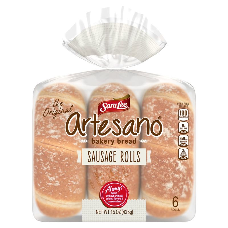 Sara Lee Artesano The Original Bakery Bread Sausage Rolls, 6 count, 15 oz